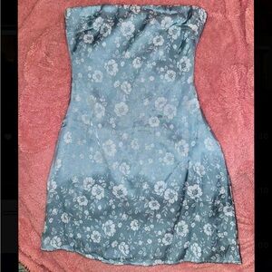 Princess Polly Ramie Light Blue Floral Satin Strapless Mini Dress US Size 2